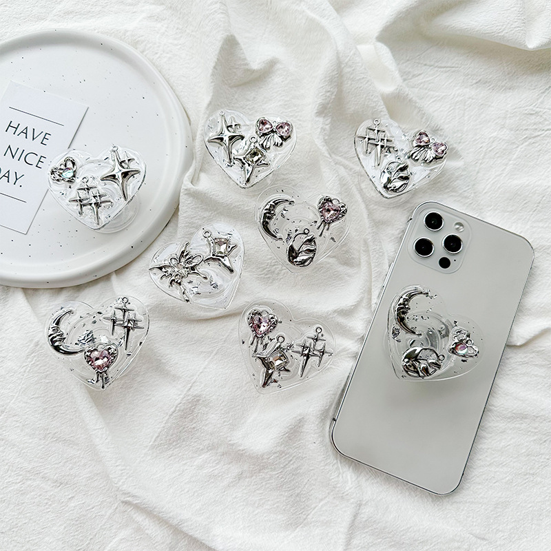 Phone Accessories Stand - Transparenter Herz-Handyhalter mit Klebefläche, Y2K Coquette